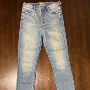 Mother The Pixie Dazzler Ankle Fray Jeans size 26 button fly light wash denim